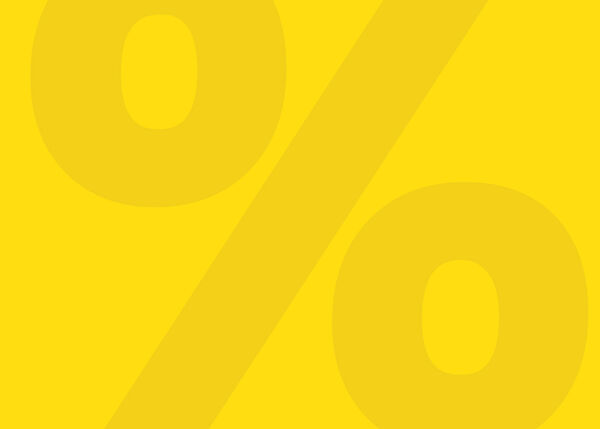 Large, subtle discount symbol on a yellow background.