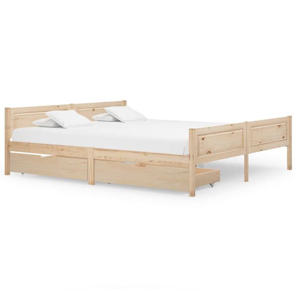 vidaXL Bed Frame without Mattress with 2 Drawers Solid Wood 200x200 cm