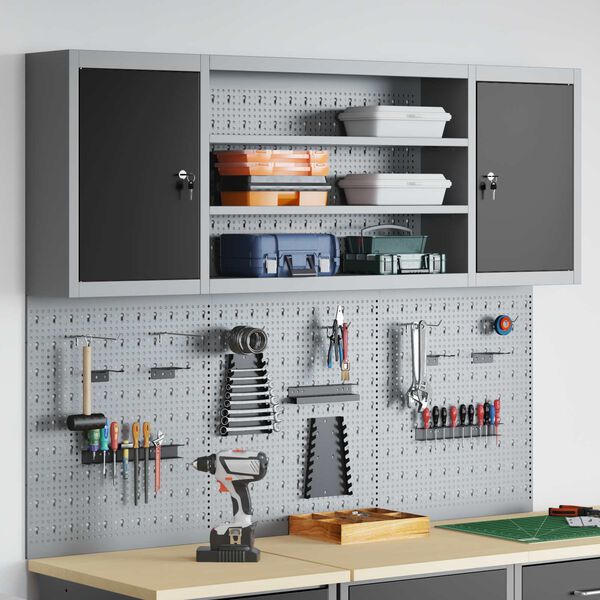 vidaXL Tool Cabinet Set with Shelf 4 pcs Black Powder-Coated Steel