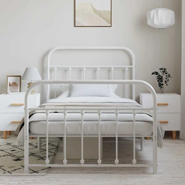 vidaXL Metal Bed Frame without Mattress with Footboard White 100x190cm
