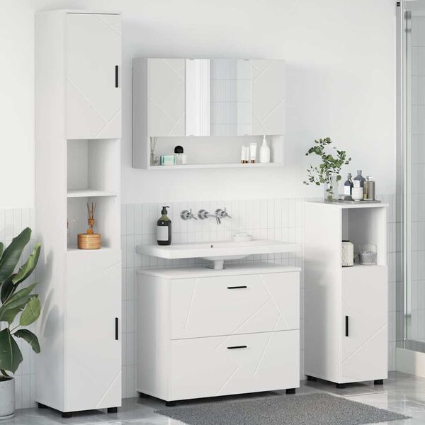 vidaXL Bathroom Furniture Set 4 pcs White Engineered Wood and Metal