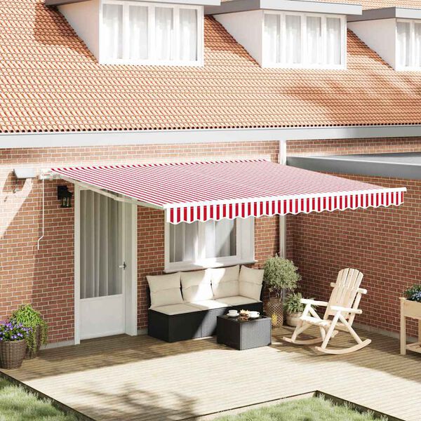 vidaXL Retractable Awning with Red and white 400 x 300 cm Fabric