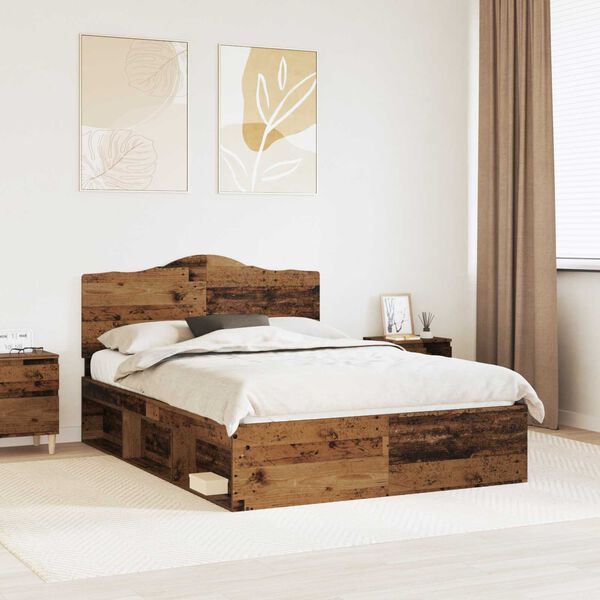 vidaXL Bed Frame with Headboard Old Wood 140 x 200 cm Solid Pine Wood