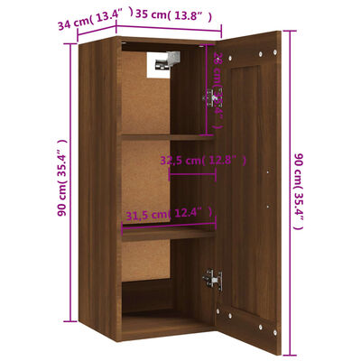 vidaXL Hanging Cabinet Brown Oak 35x34x90 cm Engineered Wood