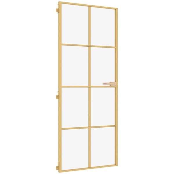 vidaXL Interior Door Slim Golden 93x201.5 cm Tempered Glass and Aluminium
