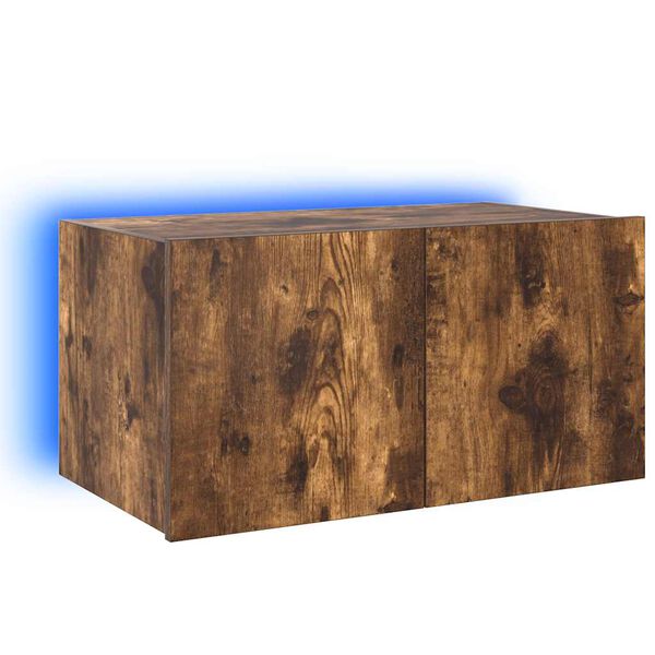 vidaXL TV Wall Cabinet with LED Lights Smoked Oak 60x35x31 cm