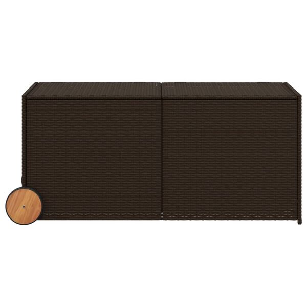 vidaXL Garden Storage Box with Wheels Brown 283L Poly Rattan