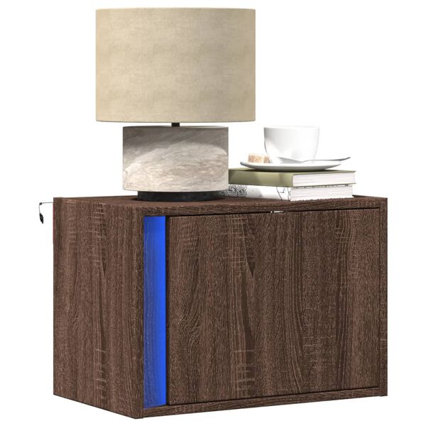 vidaXL Wall-mounted Bedside Cabinet with LED Lights Brown Oak