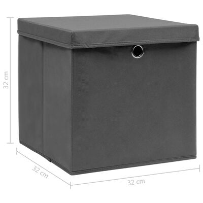 vidaXL Storage Boxes with Lids 4 pcs Grey 32x32x32 cm Fabric