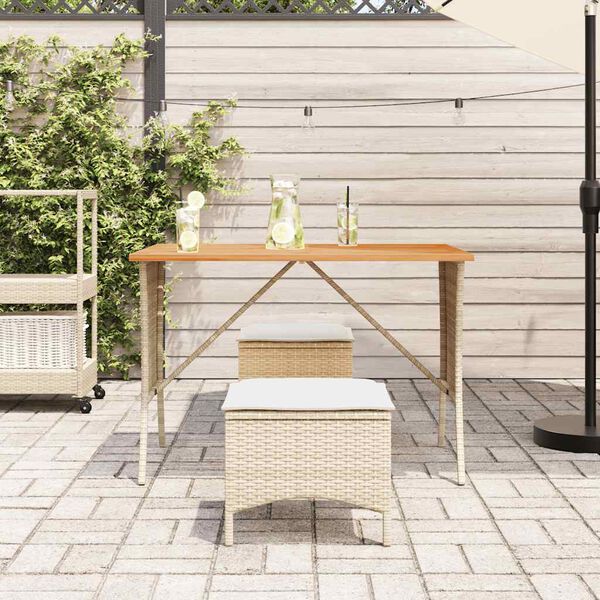 vidaXL Garden Table with Acacia Wood Top Beige 105x75x72 cm Poly Rattan