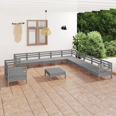 vidaXL 12 Piece Garden Lounge Set Solid Pinewood Grey