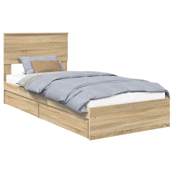 vidaXL Storage Bed with Drawer Sonoma Oak 100 x 200 cm Engineered Wood