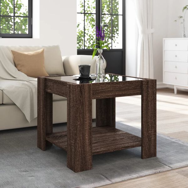 vidaXL Coffee Table with LED Brown Oak 53x53x45 cm Engineered Wood