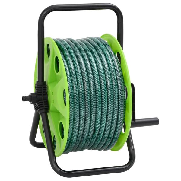 vidaXL Free Standing Green Hose Reel with 30 m Hose PVC