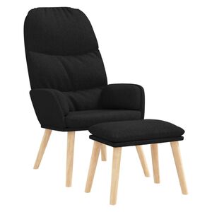 vidaXL Relaxing Chair with a Stool Black Fabric