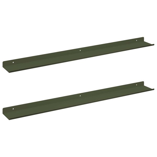 vidaXL Floating Shelf 2 pcs Olive Green 80 x 9 x 2.5 cm Steel