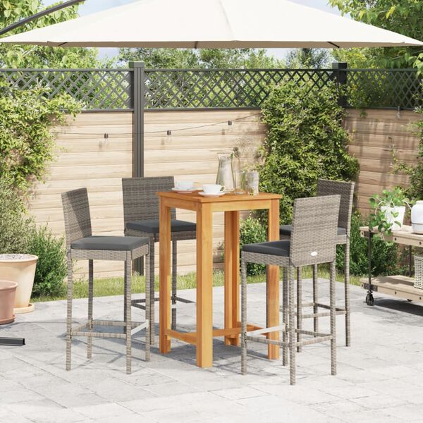 vidaXL 5 Piece Garden Bar Set Grey Solid Wood Acacia and Poly Rattan