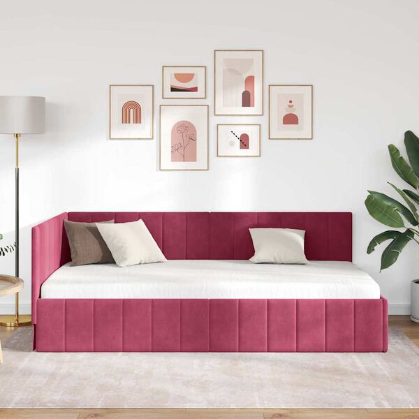 vidaXL Corner Bed Frame with Headboard Wine Red 90 cm x 200 cm Velvet