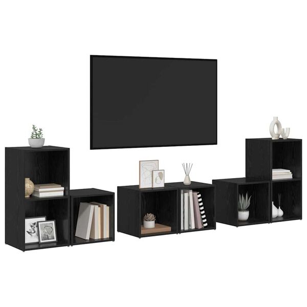 vidaXL TV Cabinet Set Wall-mounted 6 pcs Black Oak Engineered Wood