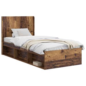 vidaXL Bed Frame with Storage and Headboard Old Wood 75 x 190 cm