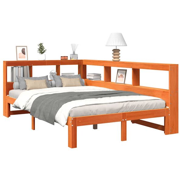 vidaXL Bookcase Bed without Mattress Wax Brown 120x190 cm Solid Wood Pine
