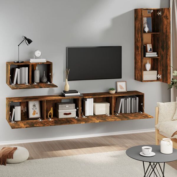 vidaXL 4 Piece TV Cabinet Set Smoked Oak Engineered Wood