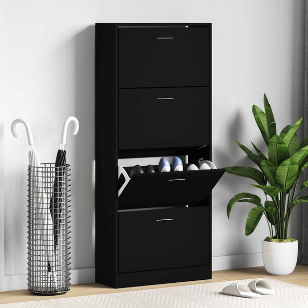 vidaXL Shoe Cabinet Black 63x24x147 cm Engineered Wood