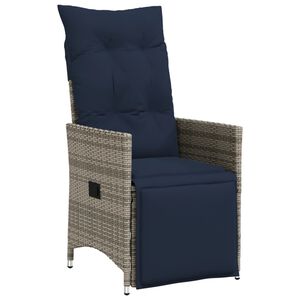 vidaXL Reclining Garden Chair with Cushions Grey Poly Rattan