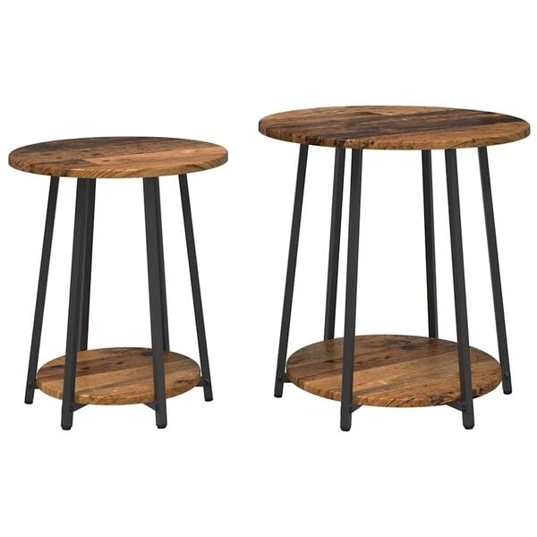 vidaXL Side Table Set with Shelf 2 pcs Old Wood and Black