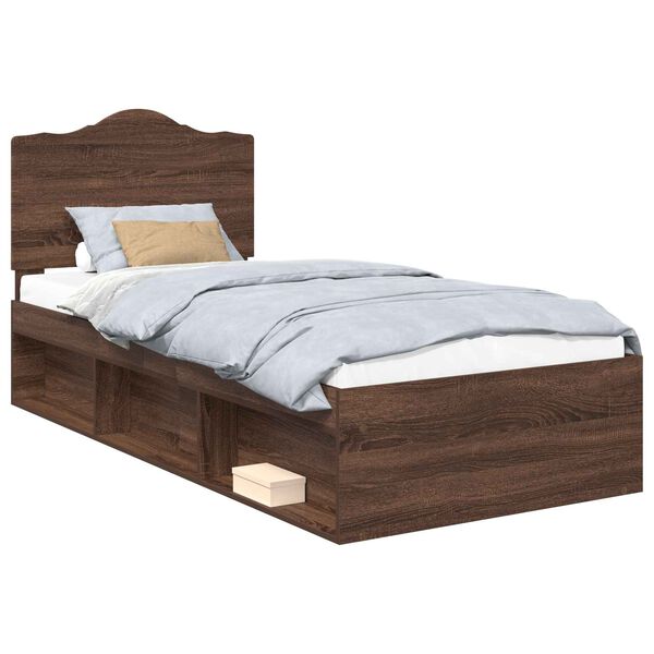 vidaXL Bed Frame with Headboard Brown Oak 75 x 190 cm Solid Pine Wood
