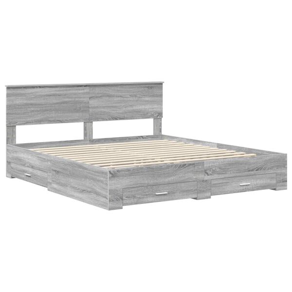 vidaXL Bed Frame with Drawer Grey Sonoma 200 x 200 cm Engineered Wood