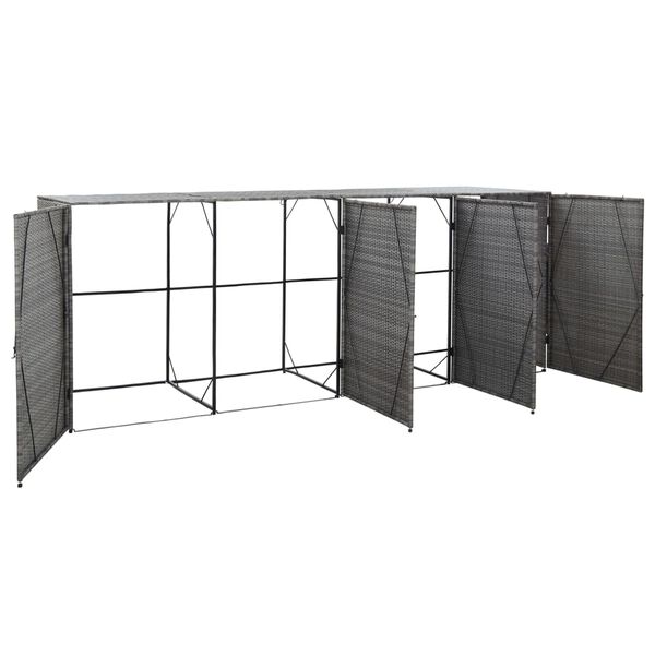 vidaXL Quadruple Wheelie Bin Shed Anthracite 305x78x120 cm Poly Rattan