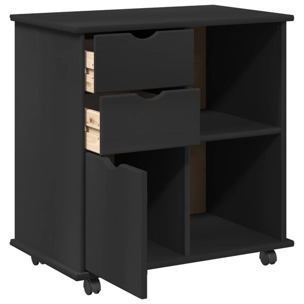 vidaXL Rolling Cabinet Black 63.5 x 39 x 65.5 cm Solid Pine Wood