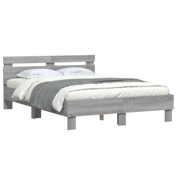 vidaXL Bed Frame with LED without Mattress Grey Sonoma 120x190 cm Small Double