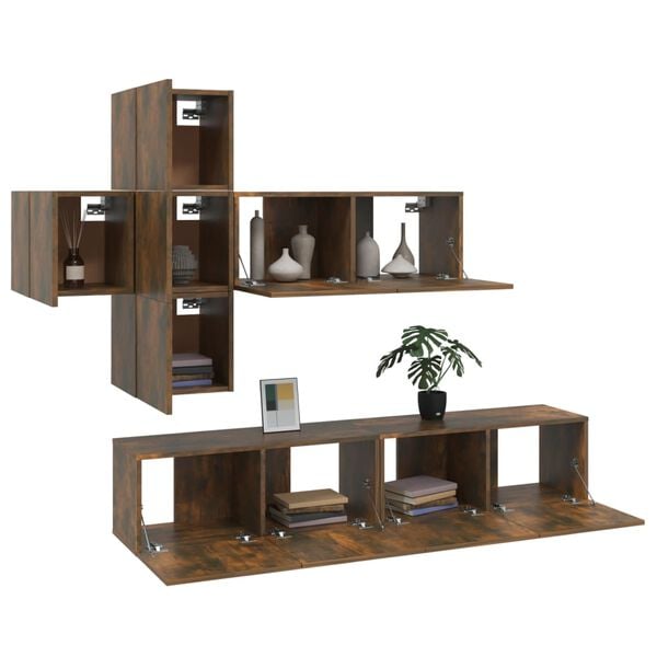 vidaXL 7 Piece TV Cabinet Set Smoked Oak Engineered Wood