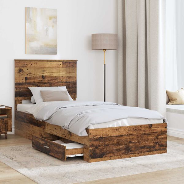 vidaXL Bed Frame with Headboard Old Wood 90 x 190 cm Engineered Wood