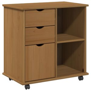 vidaXL Rolling Cabinet 63.5 x 39 x 65.5 cm Solid Pine Wood Honey Brown