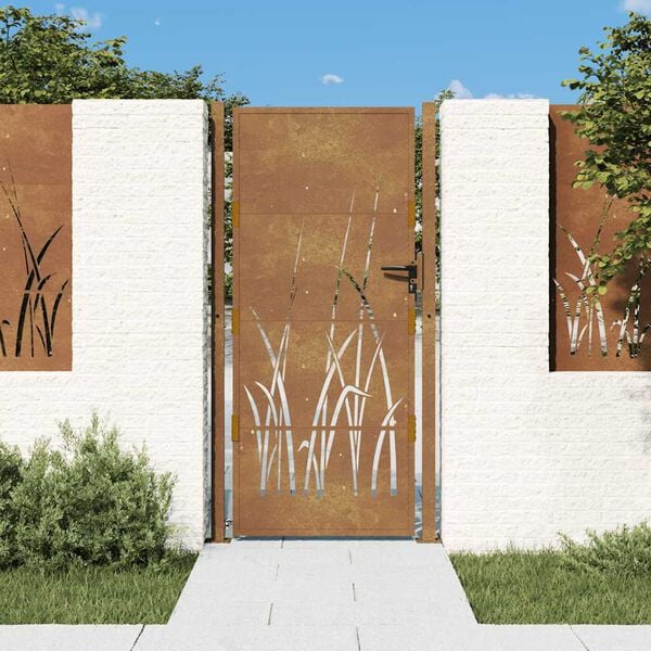 vidaXL Garden Gate 100x200 cm Corten Steel Grass Design
