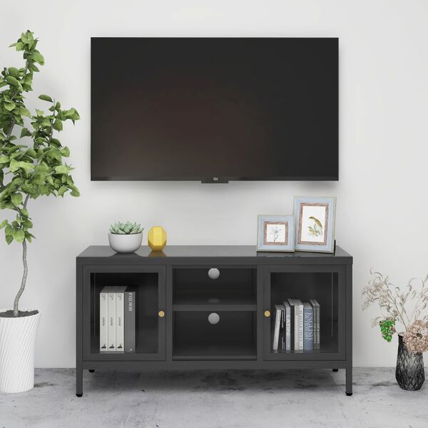 vidaXL TV Cabinet Anthracite 105x35x52 cm Steel and Glass