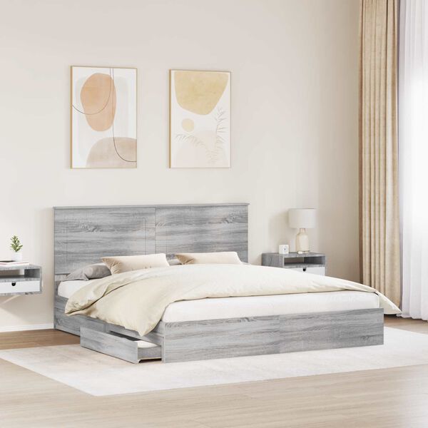 vidaXL Storage Bed Grey Sonoma 200 x 200 cm Engineered Wood