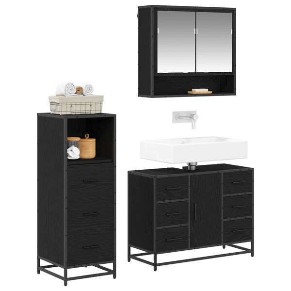 vidaXL Bathroom Furniture Set 3 pcs Black Oak Engineered Wood