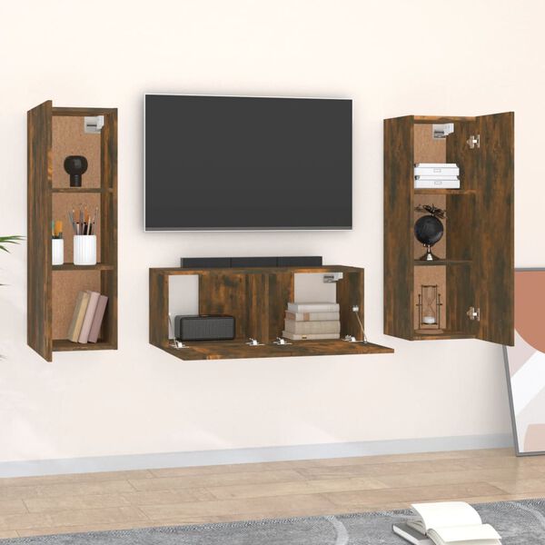 vidaXL 3 Piece TV Cabinet Set Smoked Oak Engineered Wood