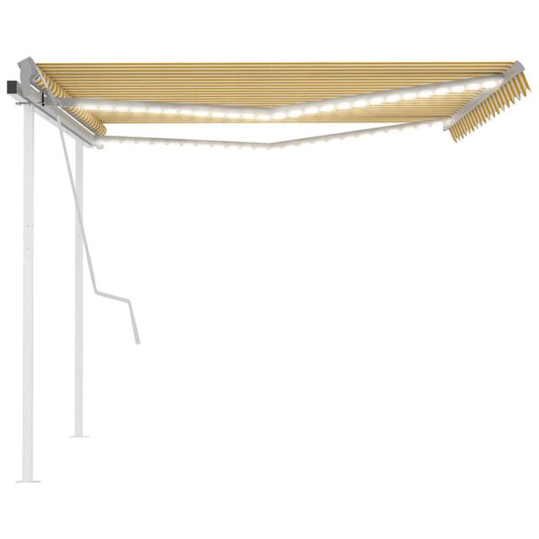vidaXL Manual Retractable Awning with LED 4x3 m Yellow and White