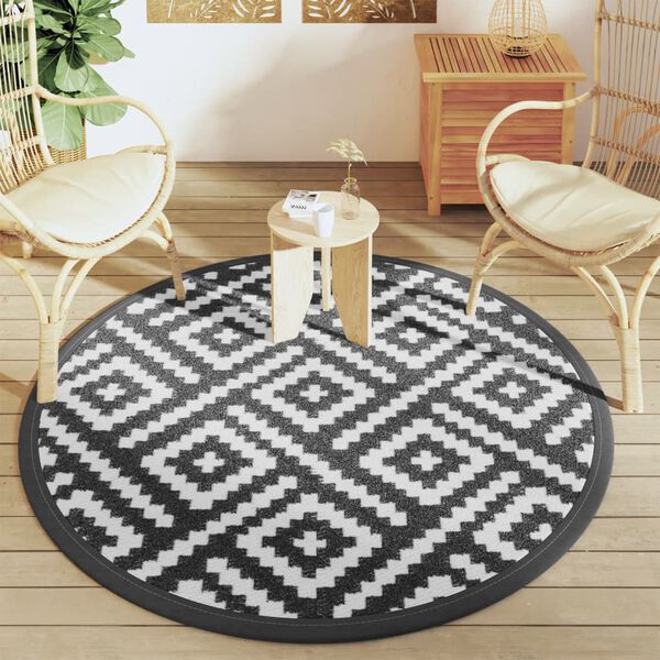 vidaXL Outdoor Carpet ARAKIL White and Black &Oslash;160 cm PP