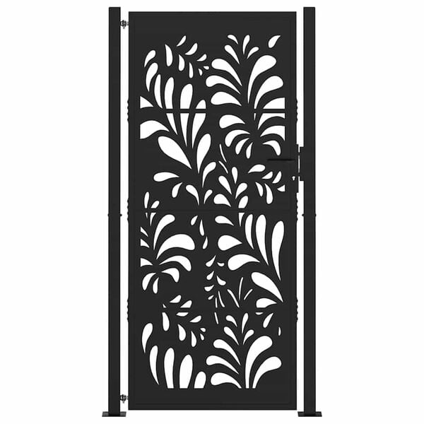 vidaXL Garden Gate Black 100x200 cm Steel Wave Design