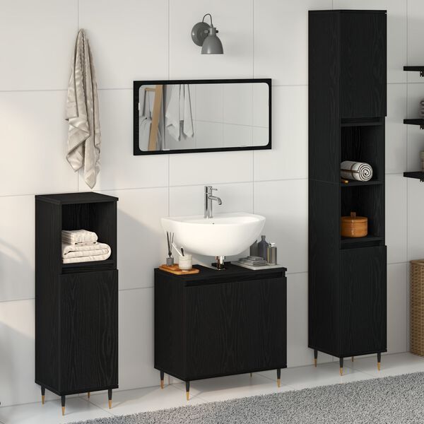 vidaXL Bathroom Furniture Set 3 pcs Black Oak 30 x 30 x 190 cm