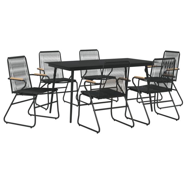 vidaXL 7 Piece Garden Dining Set Black PVC Rattan
