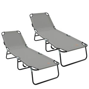 vidaXL Folding Sun Lounger 2 pcs Grey 188 x 57 x 86.5 cm Polyester