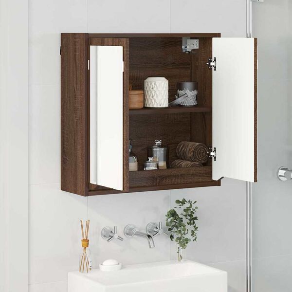 vidaXL Bathroom Mirror Cabinet with Shelf Brown Oak 60 x 20 x 60 cm