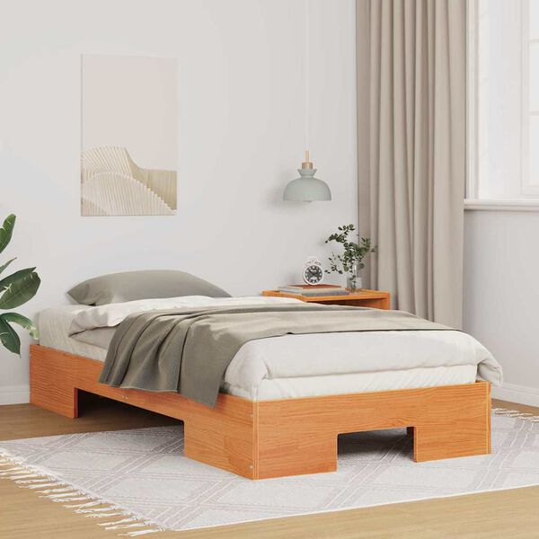 vidaXL Floor Bed Frame with Storage Brown 80 x 200 cm Solid pine wood